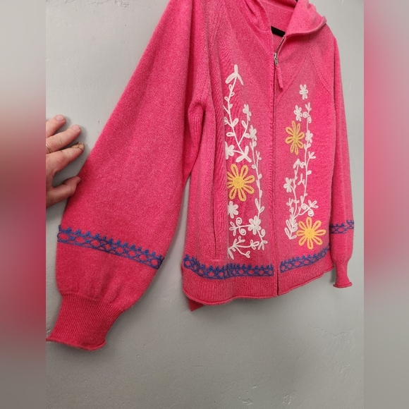 Johnny Was Ryan Wool Cashmere Blend Zip Up Embroidered Hooded Sweater Medium - Picture 5 of 10